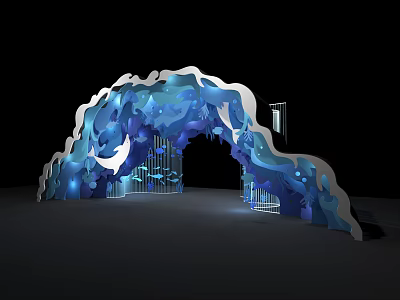 Modern Wavy Design Archway With Blue White Illuminated Features And Decorative Interior 3d model