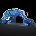 Modern Wavy Design Archway With Blue White Illuminated Features And Decorative Interior