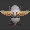 Metallic Beetle With Transparent Wings And Purple Iridescent Shell On Dark Background