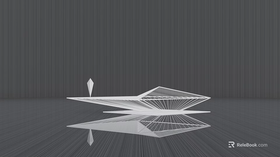 White Geometric Sculpture With Linear Structure On Reflective Dark Gray Striped Background 3d model 