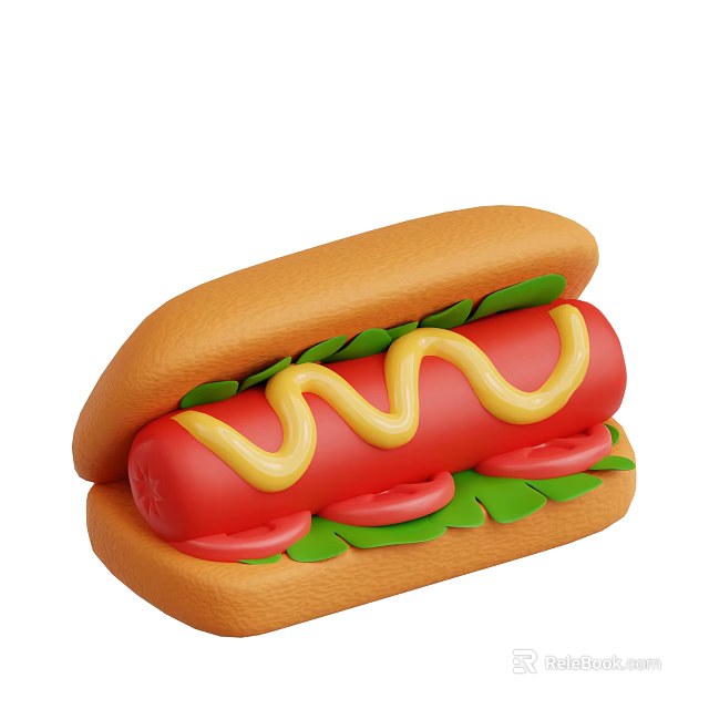Hot Dog Shaped Decorative Figurine with Bread Bun Sausage Mustard and Vegetable Toppings 3d model 