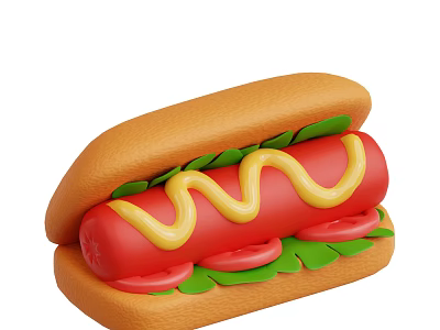 Hot Dog Shaped Decorative Figurine with Bread Bun Sausage Mustard and Vegetable Toppings 3d model