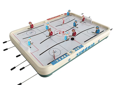 Tabletop Hockey Game with Colorful Hockey Player Dolls on Ice Rink Design Board 3d model