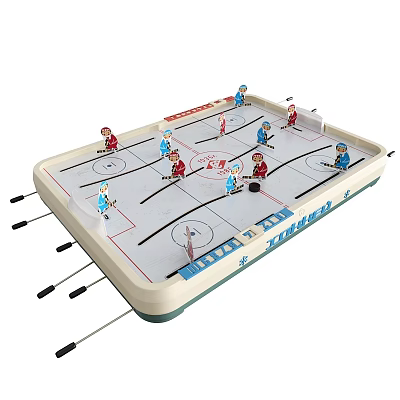 Tabletop Hockey Game with Colorful Hockey Player Dolls on Ice Rink Design Board 3d model