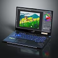 ROG Laptop For Creative Design With Blue Backlit Keyboard And Colorful Illustration On Screen