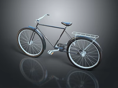 Vintage Bicycle With Classic Design Black Frame White Handlebar And Rear Rack 3d model