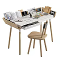 Modern White And Black Desk Design With Wooden Chairs And Stationery Items