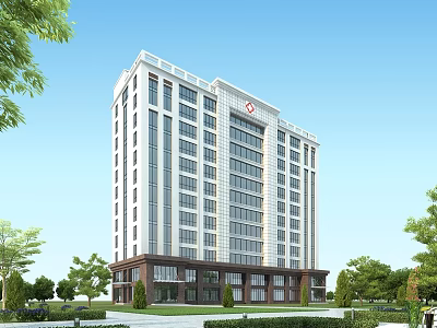 Modern Tall Hospital Building With Glass Windows And Green Tree Surroundings 3d model