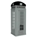 Classic Public Telephone Booth With Gray Structure And Black Roof