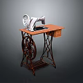 Vintage Sewing Machine On Wooden Table With Metal Parts Curved Legs And Drawer