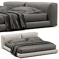 Modern Minimalist Double Bed with Gray Bedding Pillows and Cozy Blanket in Bedroom