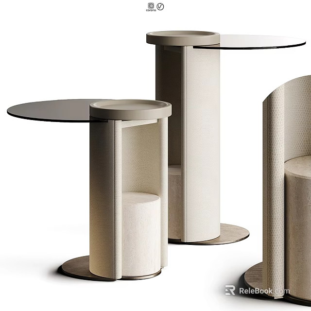 Modern Beige Leather Side Tables With Round Tops And Cylindrical Bases 3d model 