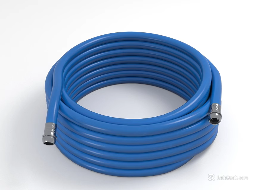 Blue Coiled Hose Pipe with Metal Fittings and Flexible Construction 3d model 