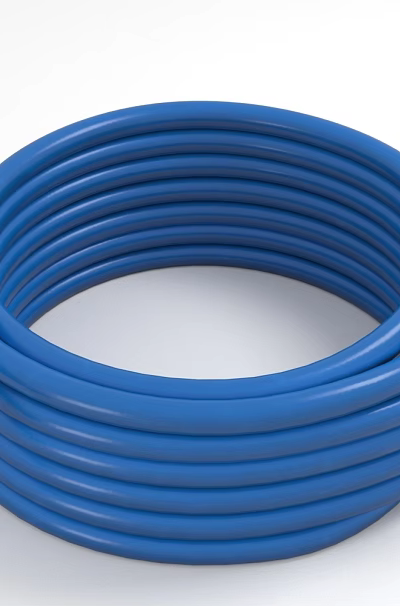 Blue Coiled Hose Pipe with Metal Fittings and Flexible Construction 3d model