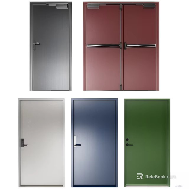 Modern Single And Double Swing Doors In Various Colors With Sleek Contemporary Design 3d model 