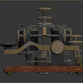 Vintage Mechanical Device With Wooden Base And Metal Components On 3d model