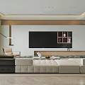 Modern Living Room Interior Design With Sectional Sofa Large Screen TV And Wooden TV Wall
