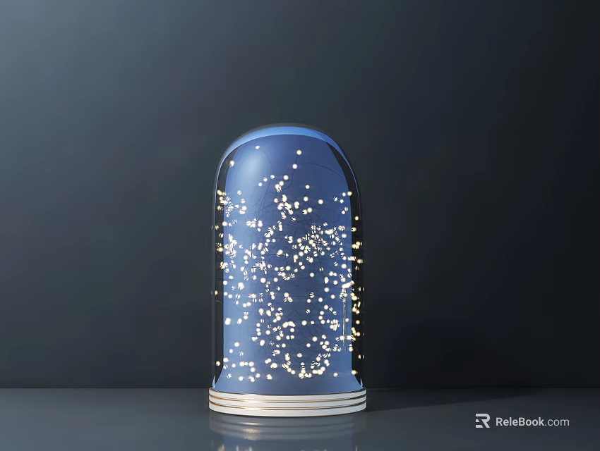 Blue Bell Shaped Decorative Light With Gold Star Patterns And Silver Base On Black Background 3d model 