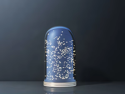 Blue Bell Shaped Decorative Light With Gold Star Patterns And Silver Base On Black Background 3d model