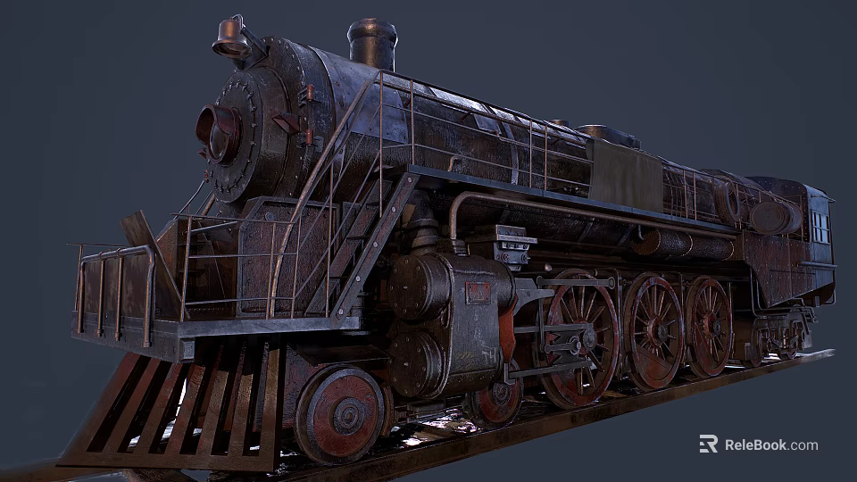 Vintage Steam Train With Rustic Metal Structure Large Wheels And Chimney 3d model