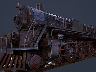Vintage Steam Train With Rustic Metal Structure Large Wheels And Chimney 3d model