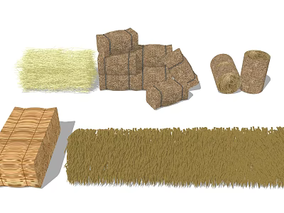 Natural Straw Bales and Hay Bundles with Woven Mat for Decoration 3d model