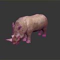 Detailed Brown Textured Rhinoceros Sculpture With Bowed Head On Black Reflective Surface