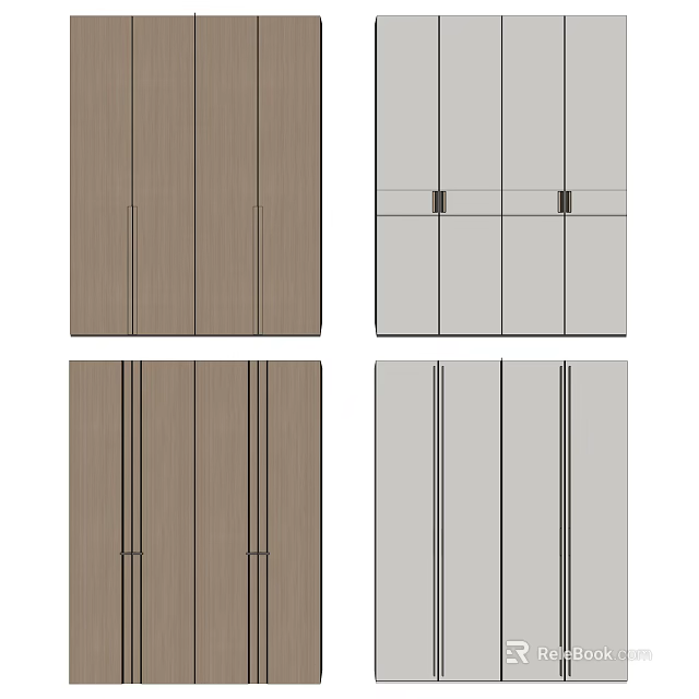 Modern Wardrobe Designs with Brown and Gray Sliding Doors and Minimalist Panel Design 3d model 