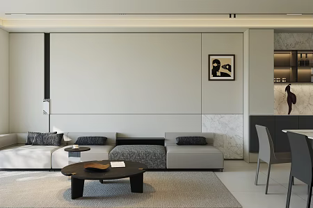 Living Room Guest Restaurant Modern Guest Restaurant Minimalist Guest Restaurant Italian Living Room Minimalist Living Room Black and White Grey Living Room Sofa Background Wall 3d model