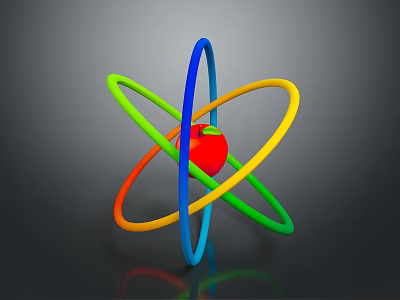 3D Atomic Structure Model With Central Red Sphere And Colorful Hoops Blue Green Yellow Orange 3d model