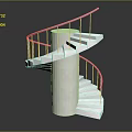 Modern Spiral Staircase With White Steps Cylindrical Support And Metal Railings