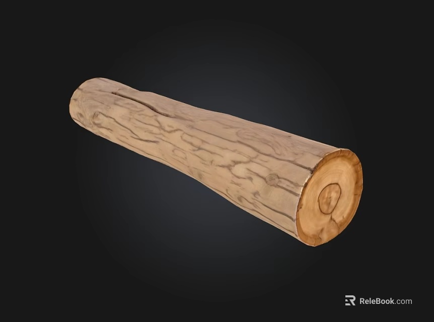 Stone Like Wood Log with Natural Textured Surface and Round Ends 3d model 