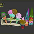Colorful Ice Cream Cones With Various Flavored Scoops And Empty Cones On