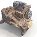 Modern Natural Style Rock Structure With Wooden Pathway And Scenic Platform
