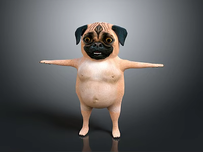 3D Pug Standing With Outstretched Arms Funny Face Black Ears 3d model