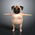 3D Pug Standing With Outstretched Arms Funny Face Black Ears