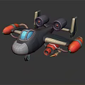 Futuristic Passenger Plane with Twin Engines Red Floats and Blue Cockpit