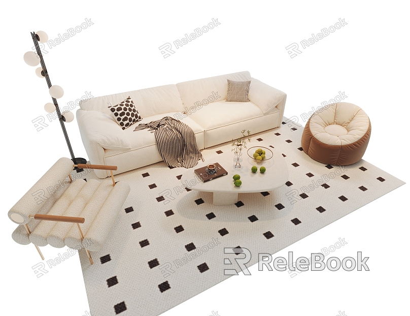 Modern Cream Sofa Coffee Table Combination Leisure Chair Carpet Single Sofa Coffee Table Decoration Floor Lamp model