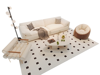 Modern Cream Sofa Coffee Table Combination Leisure Chair Carpet Single Sofa Coffee Table Decoration Floor Lamp model