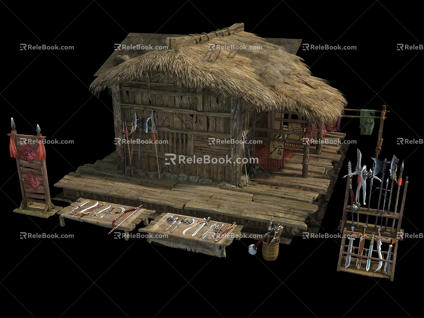 Chinese-style thatched cottage ancient building 3d model