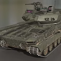 Modern Military Tank 3D Model with Green Camouflage Armored Turret and Tracks