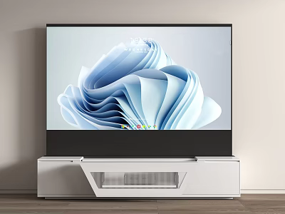 Modern TV Displaying Blue Abstract Pattern With White TV Stand In Interior 3d model
