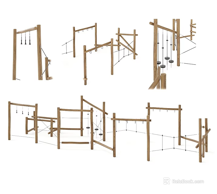 Natural Wooden Garden Climbing Frames With Ropes And Play Structures 3d model