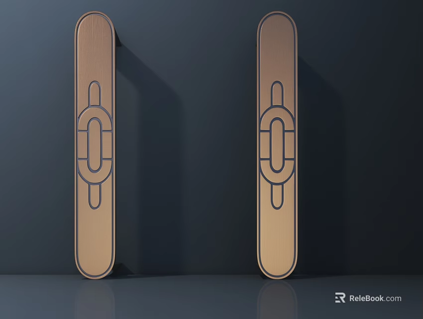 Long Wooden Handles With Circular Pattern Design On Dark Background 3d model 