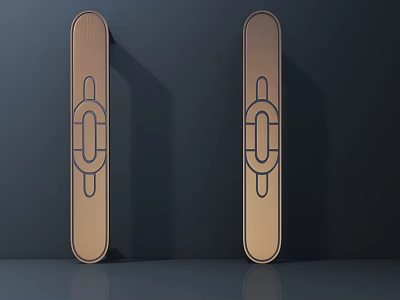Long Wooden Handles With Circular Pattern Design On Dark Background 3d model