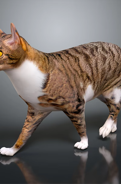 Brown And White Striped Reptile Lizard With Yellow Eyes Walking On Dark Surface 3d model Brown And White Striped Reptile Lizard With Yellow Eyes Walking On Dark Surface 3d model