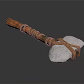 Primitive Stone Weapon With Orange Wooden Handle Leather Bindings And White Stone Head