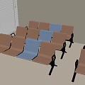 Public Chairs In Indoor Waiting Area With Brown And Blue Seats Arranged In Rows