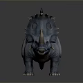 Blue Dinosaur Model With Spiked Back Horns And Detailed Skin Texture