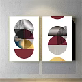 Modern abstract painting gold and silver bedroom abstract color block decorative painting 3d model